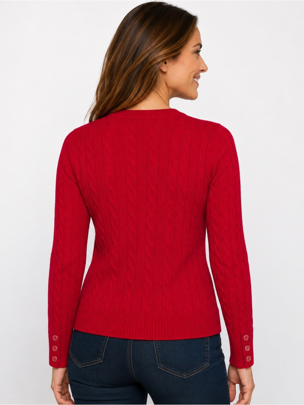 Talbots Petites Red Cable Knit Crewneck Sweater SP Cotton Blend - Picture 2 of 8